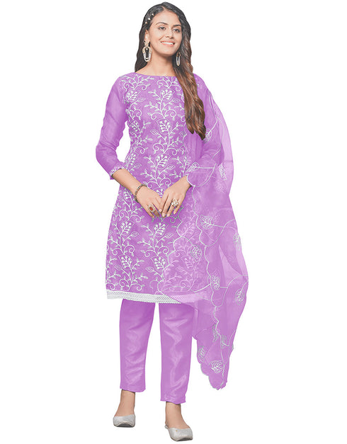 Trendy Designer Party Wear Salwar Suit Voilet Organza Pant Straight Front View